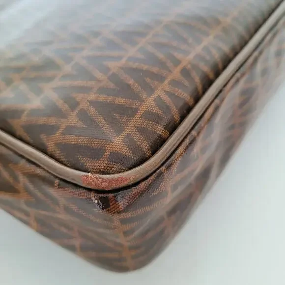 Mario Valentino Bag Clutch Unisex Vintage Pouch Zip Italian Brown Logo Handbag - Picture 9 of 12